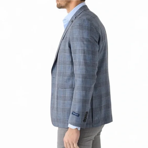 Peter Millar Ames Plaid Soft Jacket Sport Coat Blazer Blue Pearl 42R NWT - Picture 9 of 14